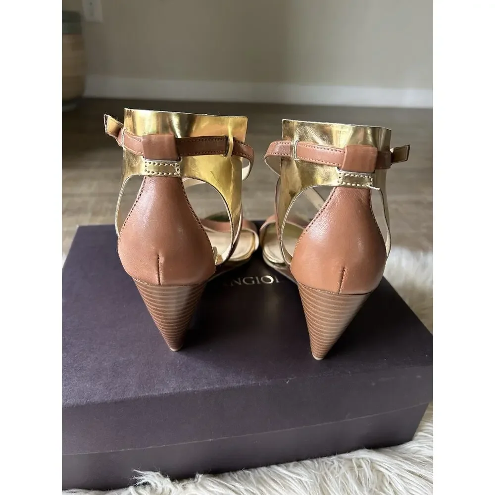 Enzo Angiolini McKinney Wedge Sandals 8.5 Women’s Brown Leather Ankle Strap NIB
